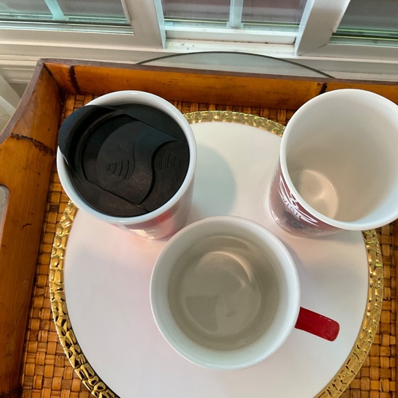 Starbucks Holiday Porcelain Coffee Mugs (2) & Porcelain Holiday Travel Mug (1) - Picture 2 of 11
